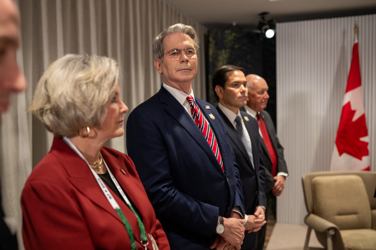 White House Chief of Staff Susie Wiles, Secretary of the Treasury Scott Bessent, and Secretary of State Marco Rubio look on as President Donald Trump participates in a bilateral meeting with Canadian Prime Minister Mark Carney during the G7 Summit, Monday, June 16, 2025, in Kananaskis, Alberta, Canada. (Official White House Photo by Daniel Torok)