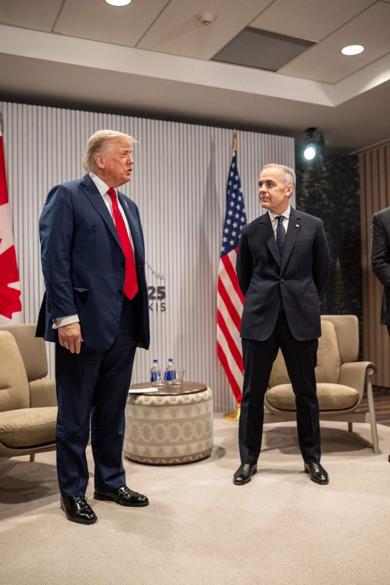 President Donald Trump participates in a bilateral meeting with Canadian Prime Minister Mark Carney during the G7 Summit, Monday, June 16, 2025, in Kananaskis, Alberta, Canada. (Official White House Photo by Daniel Torok)