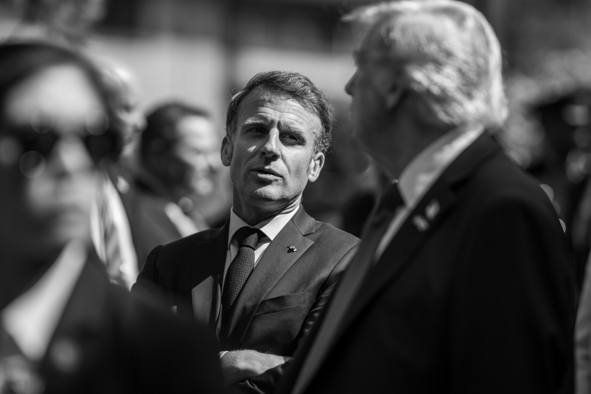 President Donald Trump talks with French President Emmanuel Macron before a welcome ceremony at the G7 Summit, Monday, June 16, 2025, in Kananaskis, Alberta, Canada. (Official White House Photo by Daniel Torok)