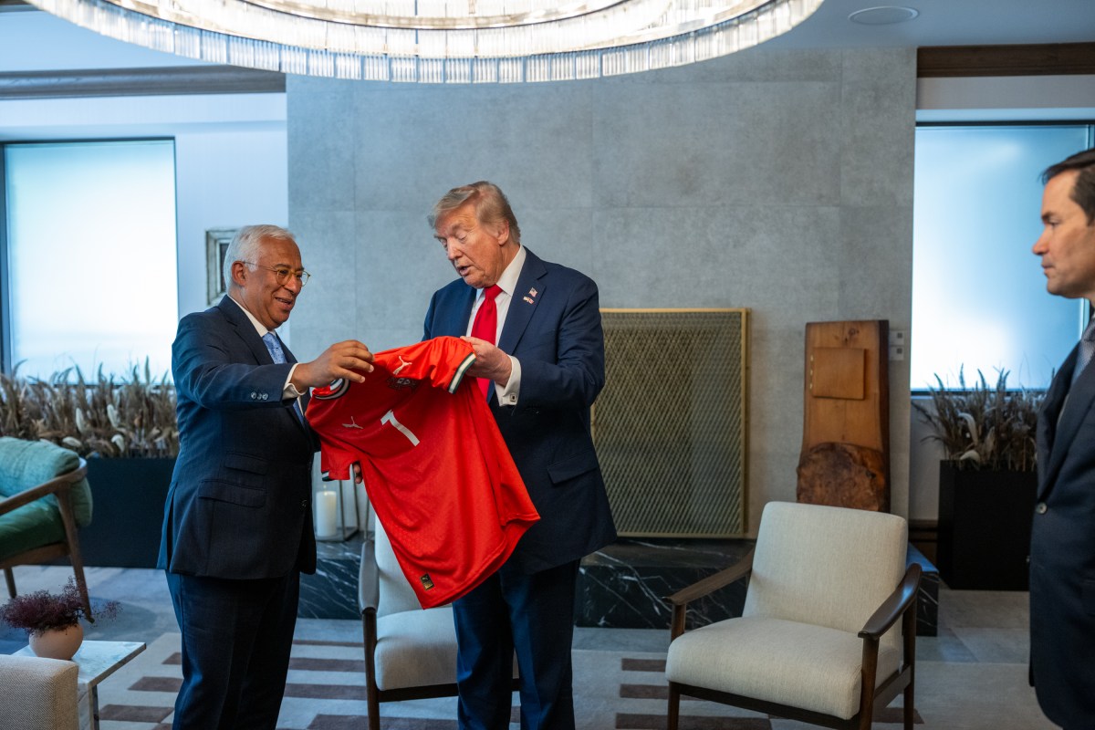 President Donald Trump is gifted a Ronaldo jersey by European Council President Antonio Costa at the G7 Summit, Monday, June 16, 2025, in Kananaskis, Alberta, Canada. (Official White House Photo by Daniel Torok)