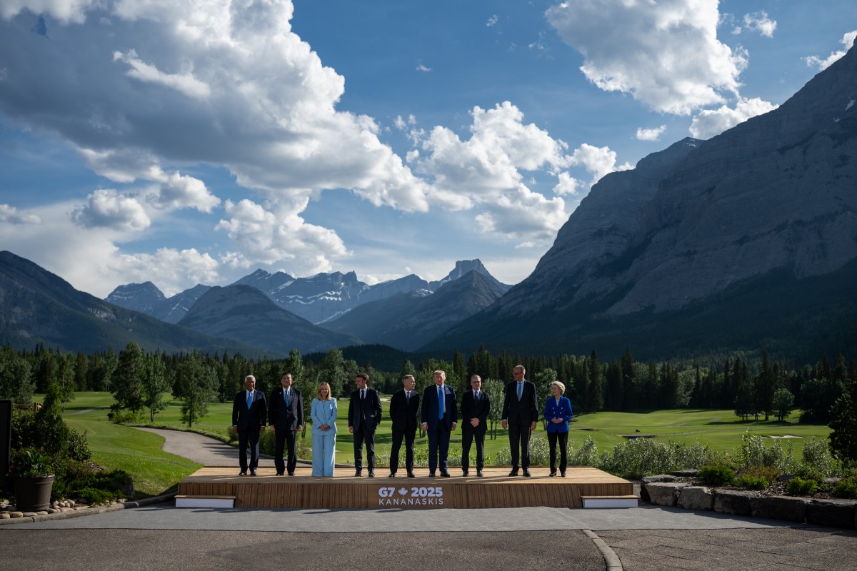President Donald Trump takes part in the traditional family photo during the G7 summit at the Pomeroy Kananaskis Mountain Lodge, Monday, June 16, 2025, in Kananaskis, Alberta, Canada. (Official White House Photo by Daniel Torok)