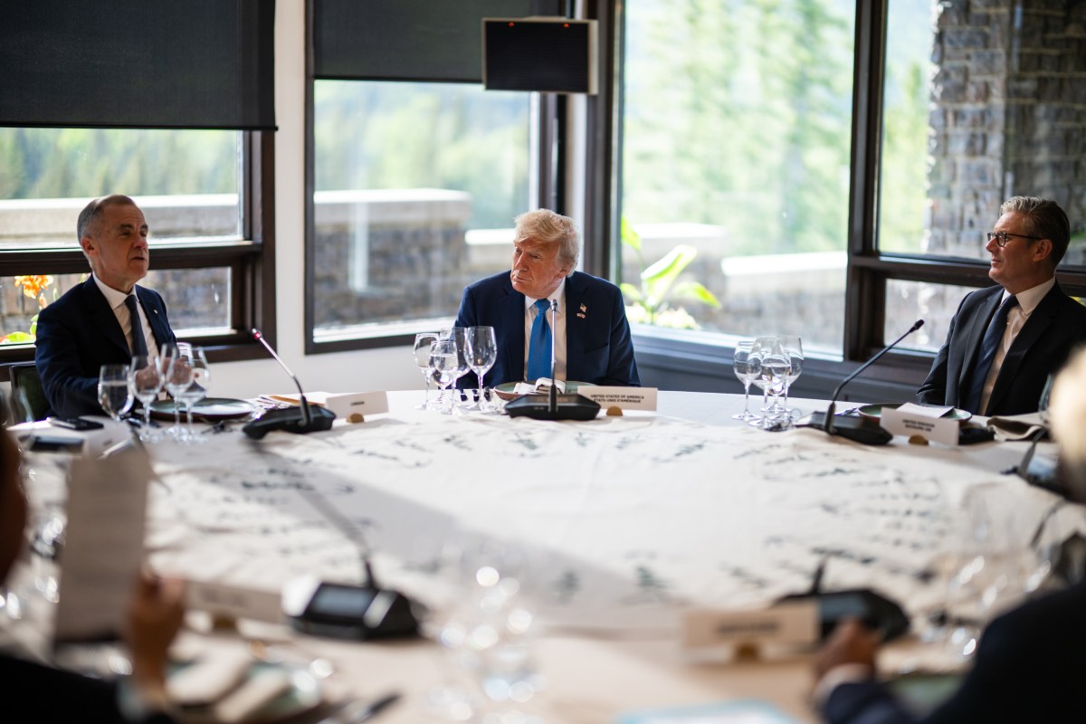 President Donald Trump takes part in the group dinner during the G7 summit, Monday, June 16, 2025, in Kananaskis, Alberta, Canada. (Official White House Photo by Daniel Torok)