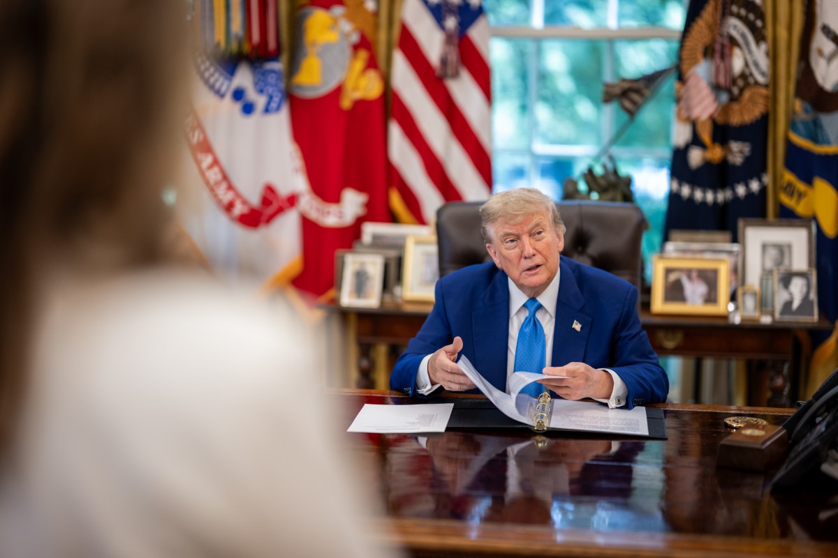 President Donald Trump speaks members of Edward Walsh’s family, before his swearing-in ceremony for U.S. Ambassador to Ireland, Thursday, June 19, 2025, in the Oval Office.(Official White House Photo by Daniel Torok)