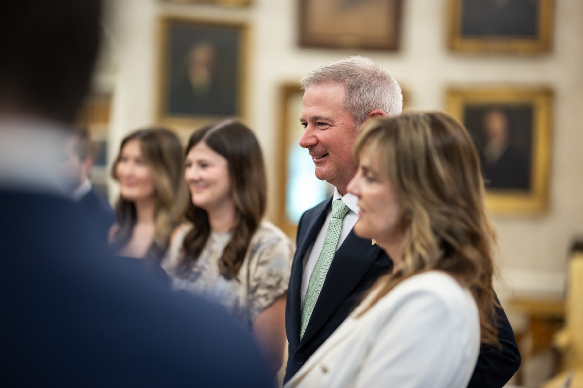President Donald Trump speaks members of Edward Walsh’s family, before his swearing-in ceremony for U.S. Ambassador to Ireland, Thursday, June 19, 2025, in the Oval Office.(Official White House Photo by Daniel Torok)