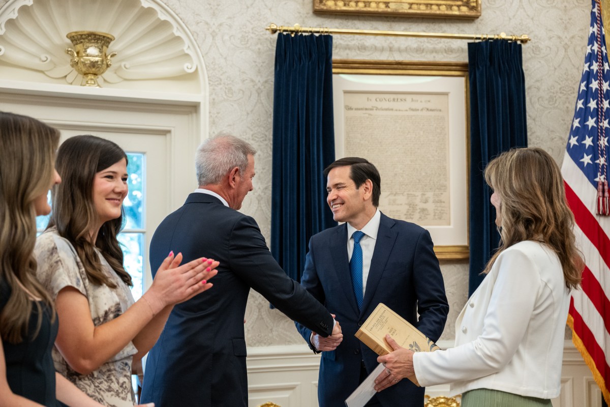 President Donald Trump and Secretary of State Marco Rubio congratulate U.S. Ambassador to Ireland Edward Walsh after his swearing-in ceremony, Thursday, June 19, 2025, in the Oval Office.(Official White House Photo by Molly Riley)