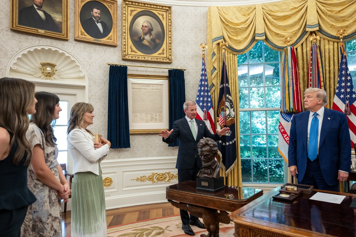 President Donald Trump gives remarks after the swearing-in ceremony of U.S. Ambassador to Ireland Edward Walsh, Thursday, June 19, 2025, in the Oval Office.(Official White House Photo by Molly Riley)