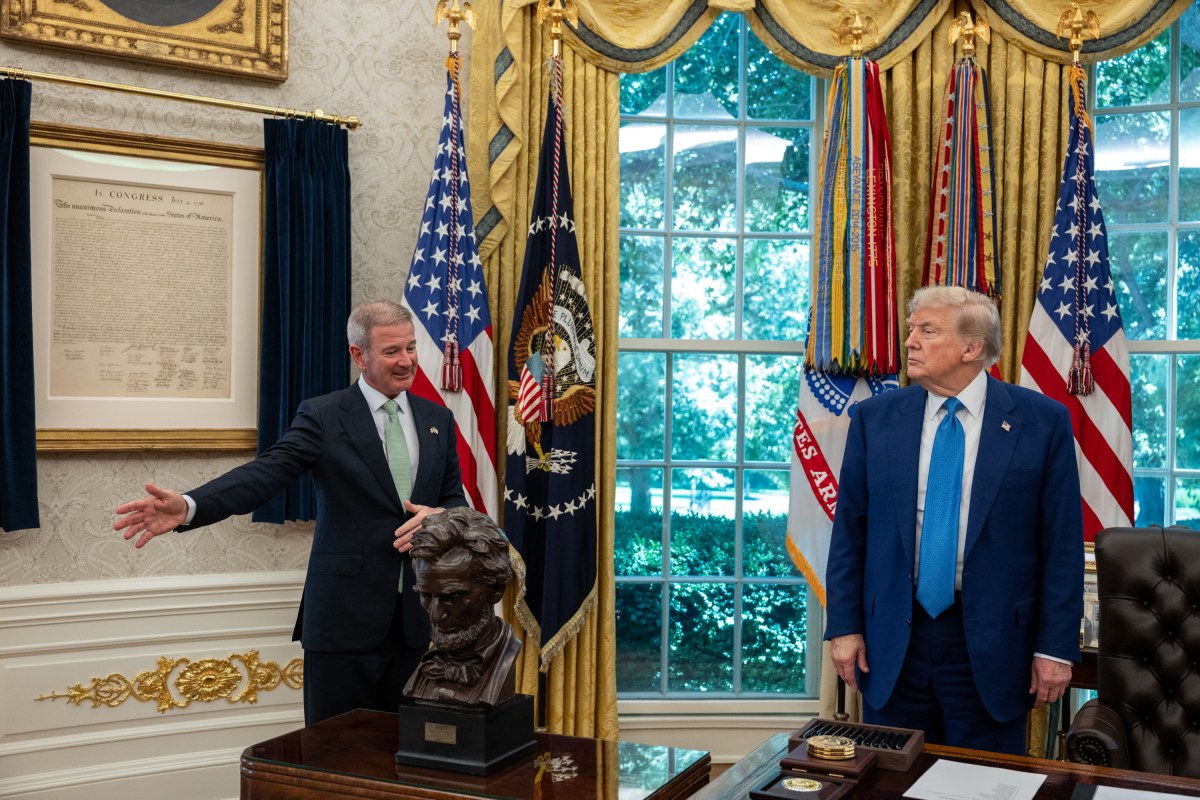 President Donald Trump gives remarks after the swearing-in ceremony of U.S. Ambassador to Ireland Edward Walsh, Thursday, June 19, 2025, in the Oval Office.(Official White House Photo by Molly Riley)