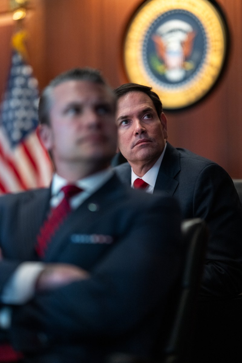 Secretary of Defense Pete Hegseth and Secretary of State Marco Rubio listen during a meeting in the Situation Room of the White House, Saturday, June 21, 2025. (Official White House Photo by Daniel Torok)