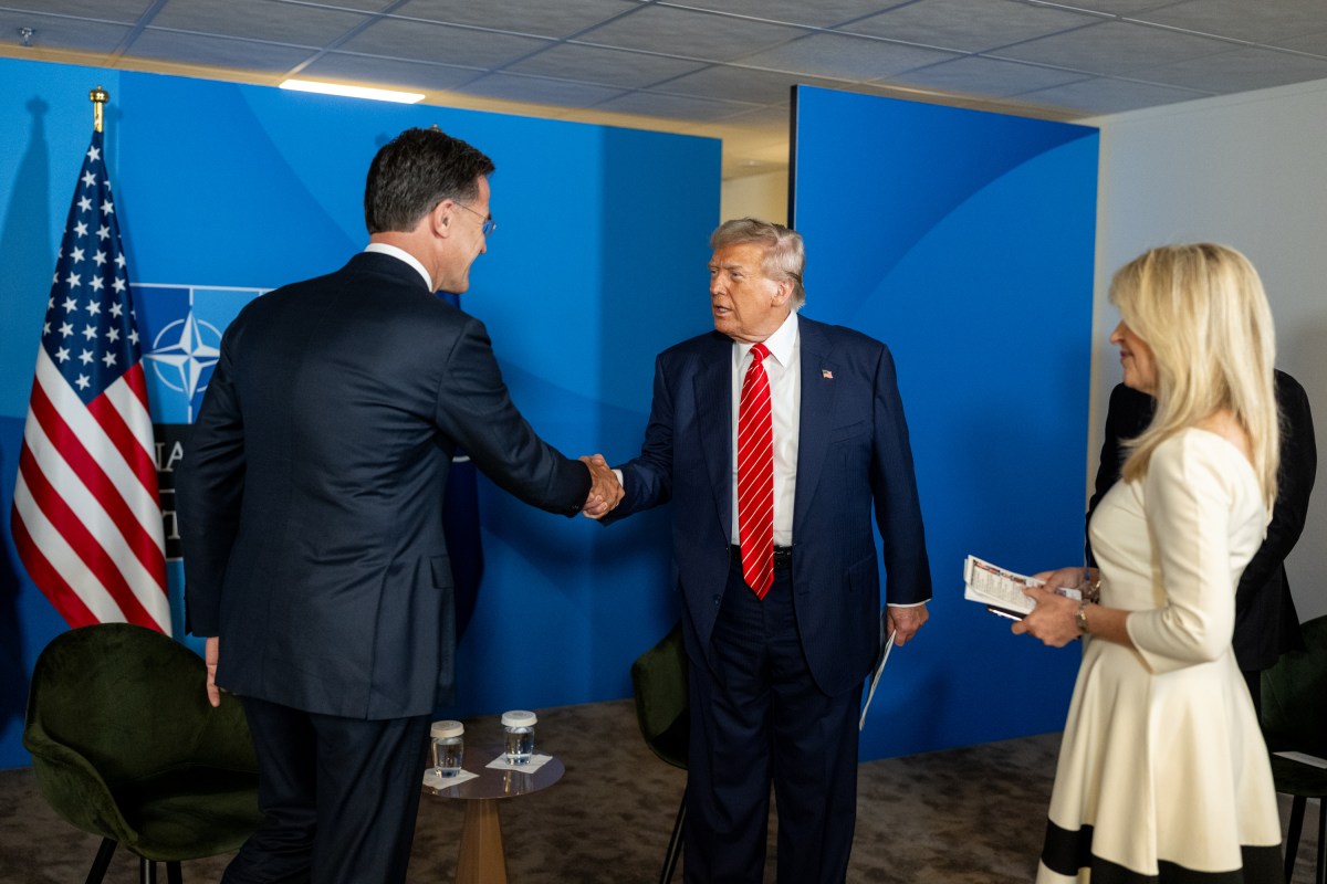 President Donald Trump attends a pull-aside meeting with NATO Secretary General Mark Rutte, Wednesday, June 25, 2025, at the 2025 NATO Summit at the World Forum in The Hague, Netherlands. (Official White House Photo by Daniel Torok)