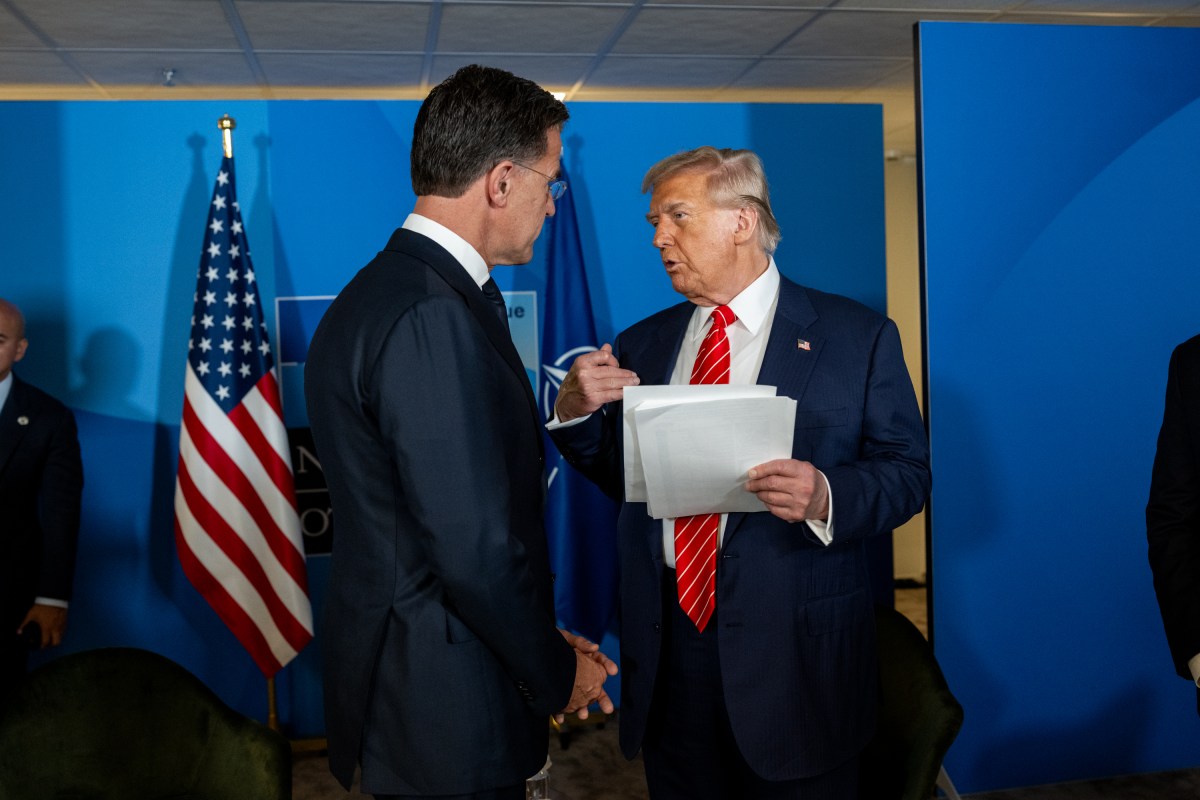 President Donald Trump attends a pull-aside meeting with NATO Secretary General Mark Rutte, Wednesday, June 25, 2025, at the 2025 NATO Summit at the World Forum in The Hague, Netherlands. (Official White House Photo by Daniel Torok)
