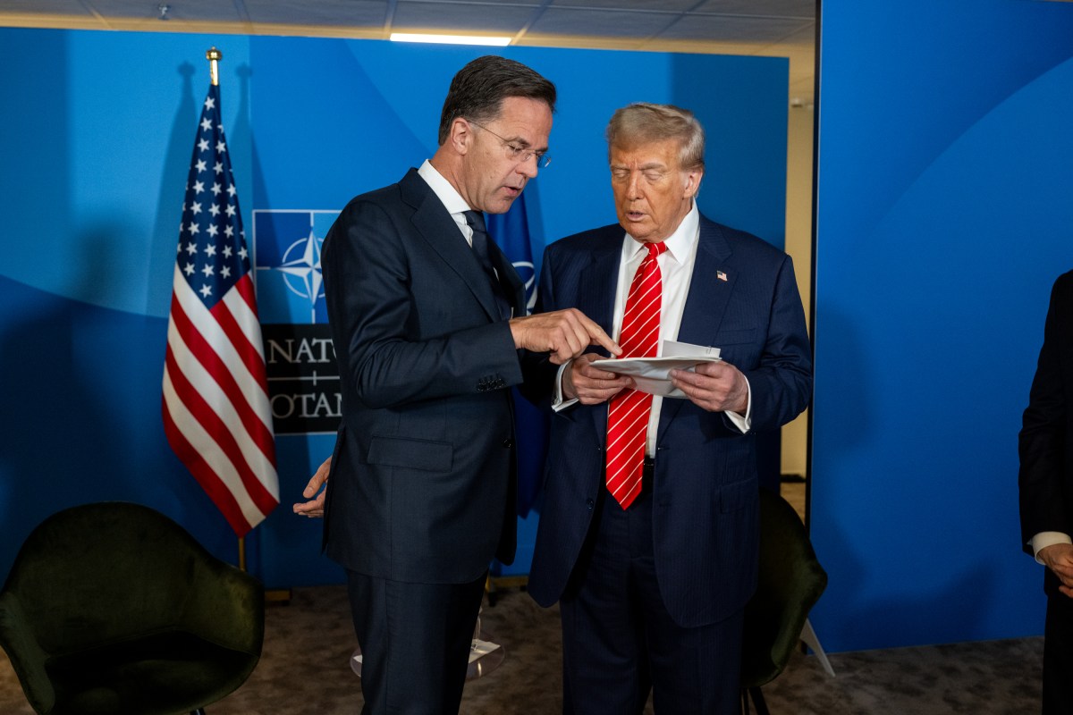 President Donald Trump attends a pull-aside meeting with NATO Secretary General Mark Rutte, Wednesday, June 25, 2025, at the 2025 NATO Summit at the World Forum in The Hague, Netherlands. (Official White House Photo by Daniel Torok)