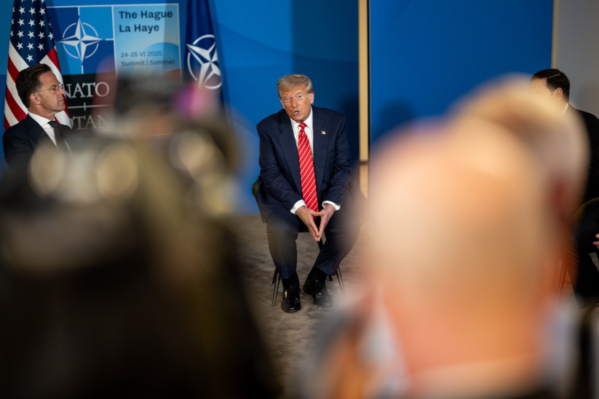 President Donald Trump attends a pull-aside meeting with NATO Secretary General Mark Rutte, Wednesday, June 25, 2025, at the 2025 NATO Summit at the World Forum in The Hague, Netherlands. (Official White House Photo by Daniel Torok)