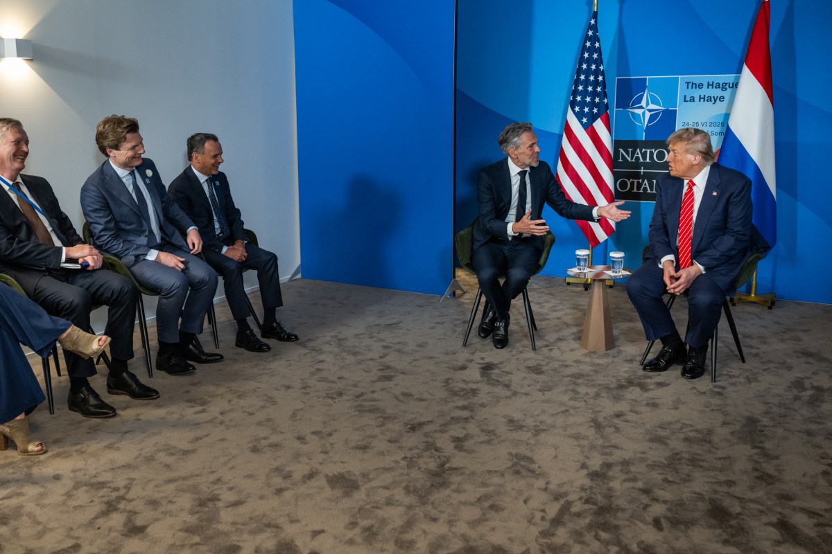 President Donald Trump participates in a bilateral meeting with Dutch Prime Minister Dick Schoof, Wednesday, June 25, 2025, during the 2025 NATO Summit at the World Forum in The Hague, Netherlands. (Official White House Photo by Daniel Torok)