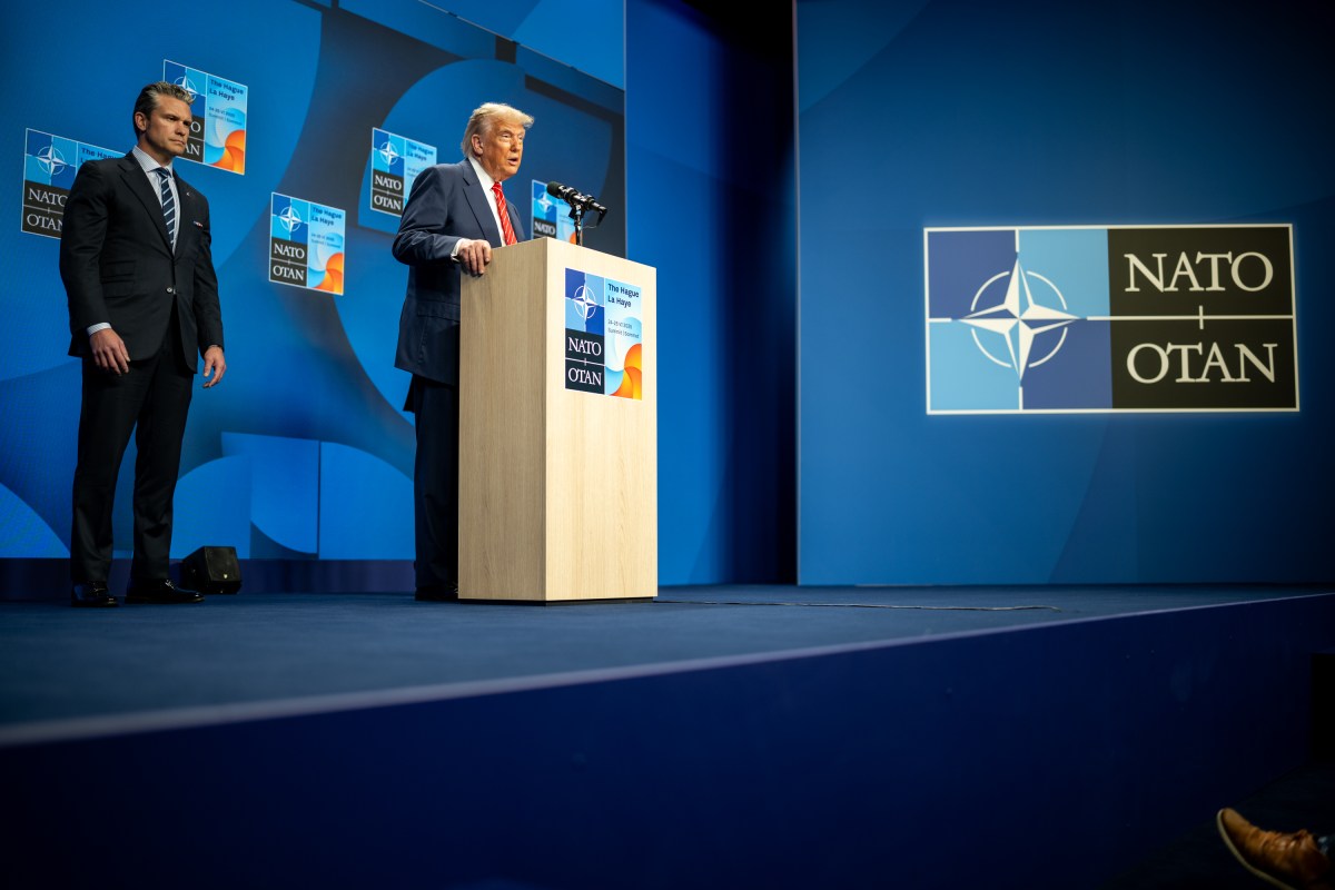 President Donald Trump participates in a press conference, Wednesday, June 25, 2025, during the 2025 NATO Summit at the World Forum in The Hague, Netherlands. (Official White House Photo by Daniel Torok)