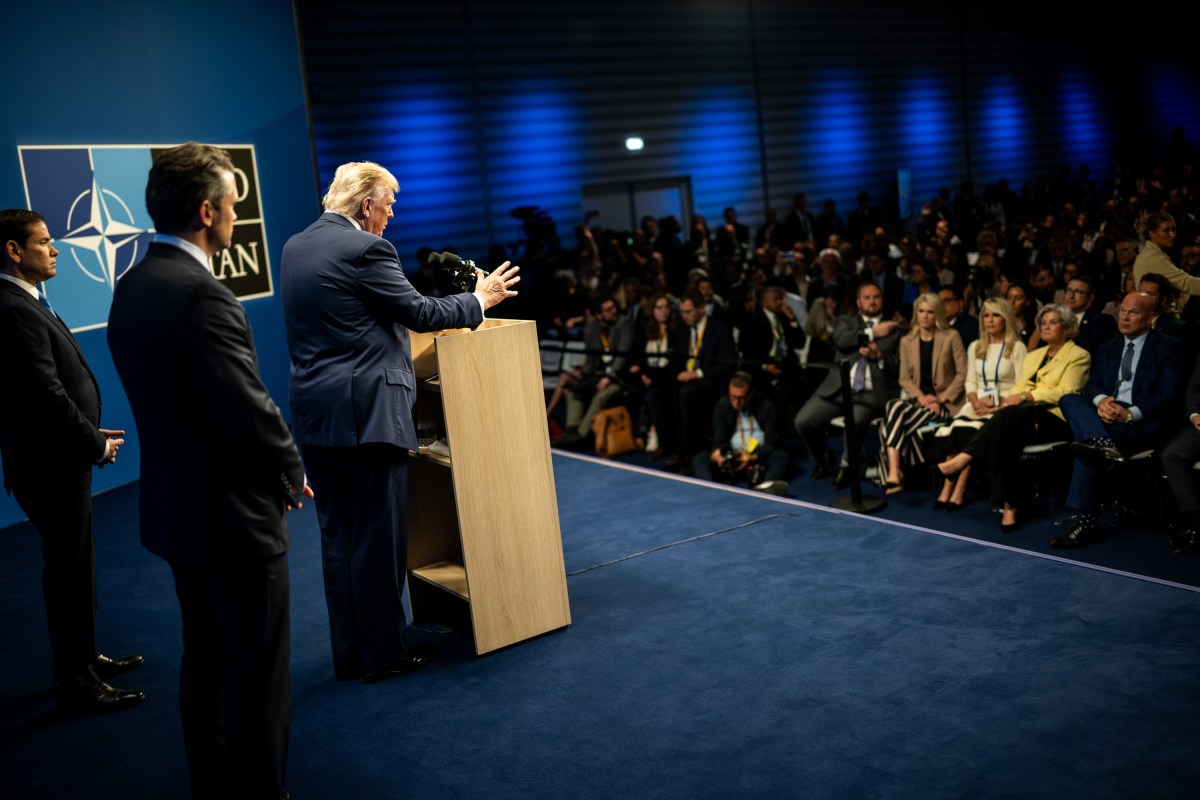 President Donald Trump participates in a press conference, Wednesday, June 25, 2025, during the 2025 NATO Summit at the World Forum in The Hague, Netherlands. (Official White House Photo by Daniel Torok)