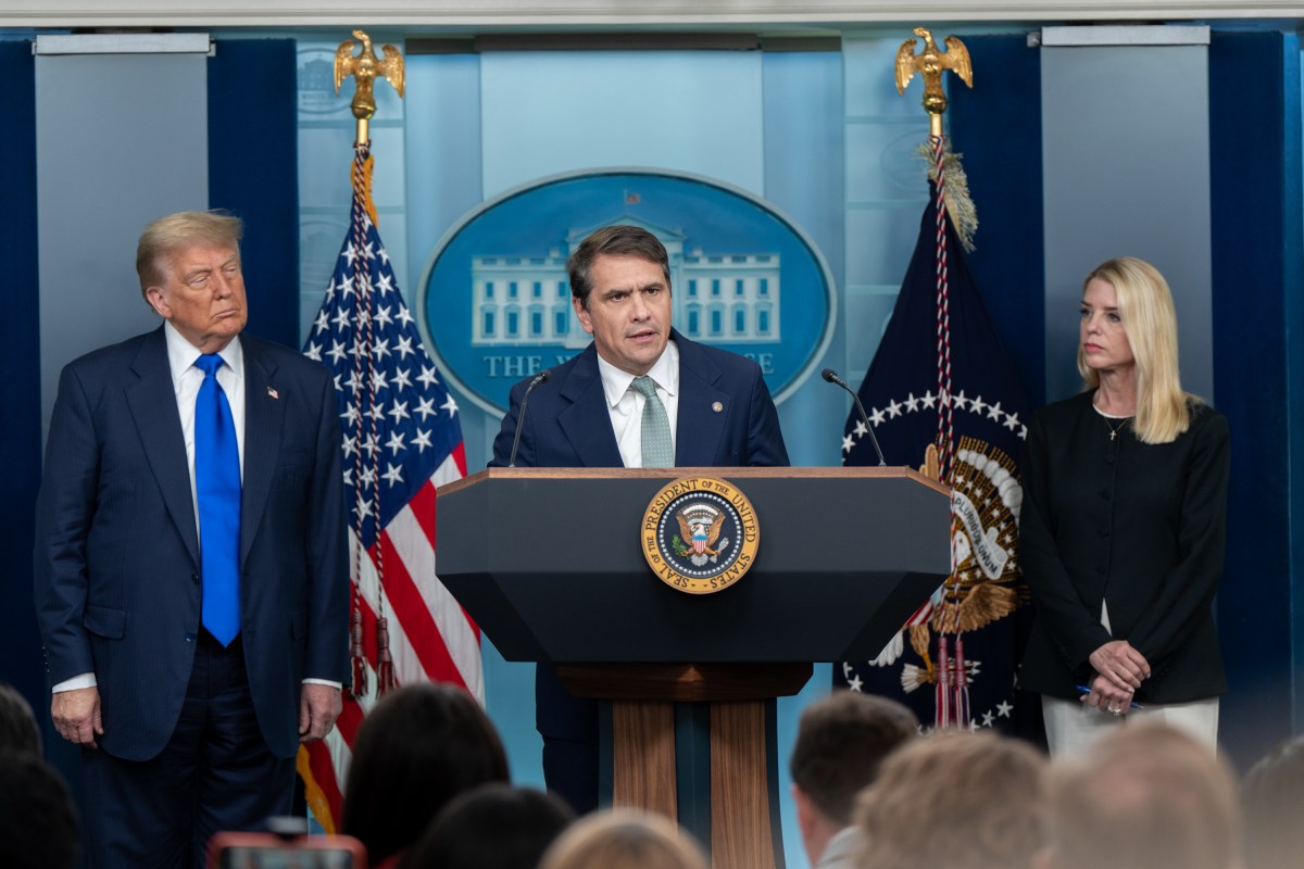 President Donald Trump holds a press conference with Attorney General Pam Bondi and Deputy Attorney General Todd Blanche in the James S. Brady Press Briefing Room on Friday, June 27, 2025. (Official White House Photo by Abe McNatt)