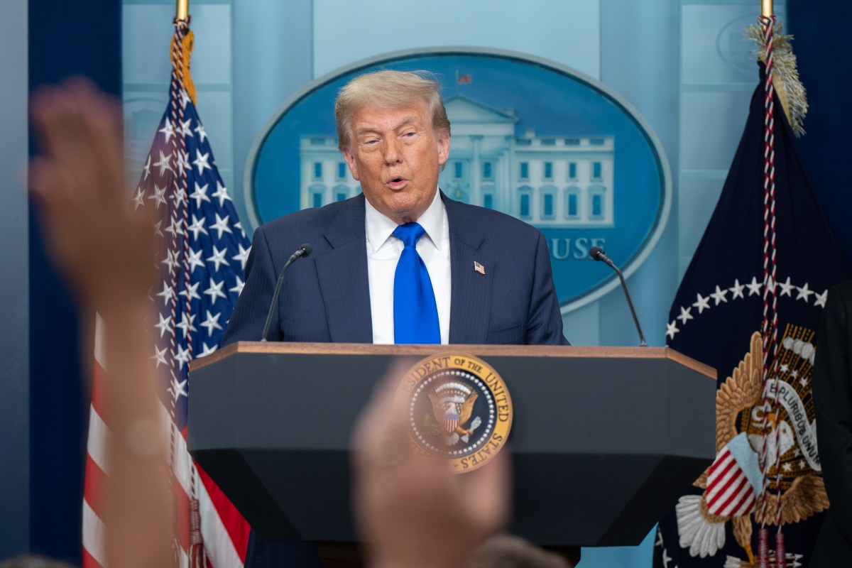 President Donald Trump holds a press conference with Attorney General Pam Bondi and Deputy Attorney General Todd Blanche in the James S. Brady Press Briefing Room on Friday, June 27, 2025. (Official White House Photo by Abe McNatt)