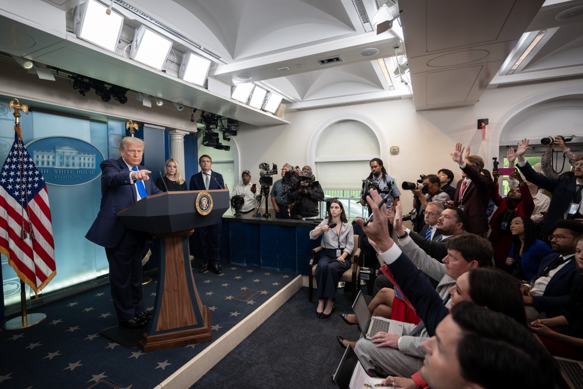 President Donald Trump holds a press conference with Attorney General Pam Bondi and Deputy Attorney General Todd Blanche in the James S. Brady Press Briefing Room on Friday, June 27, 2025. (Official White House Photo by Molly Riley)