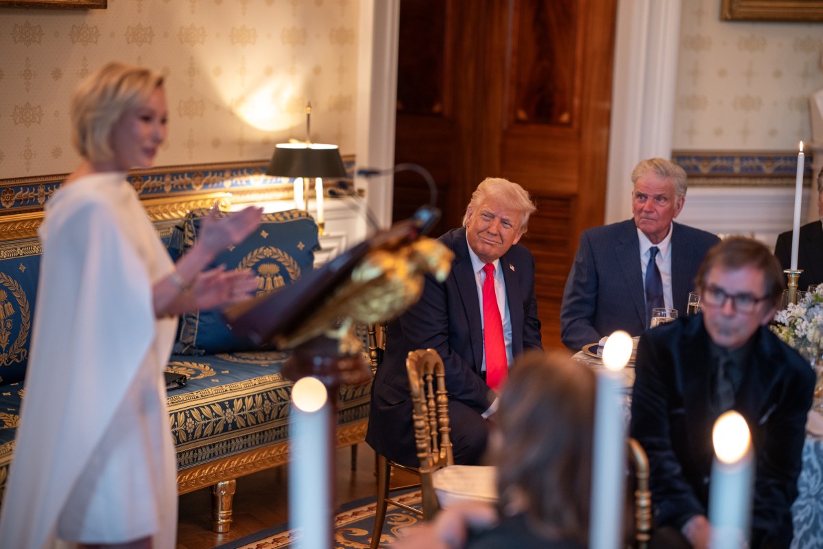 Pastor Paula White with the Office of Faith and Opportunity Initiatives offers a prayer during an Easter prayer service and dinner, Wednesday, April 16, 2025, in the Blue Room of the White House. (Official White House Photo by Joyce N. Boghosian)
