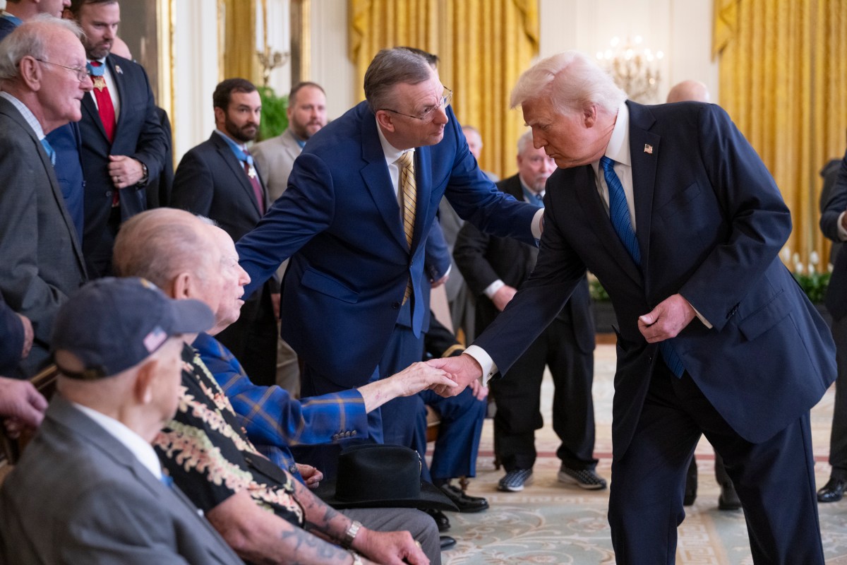 President Donald Trump meets with Medal of Honor recipients for National Medal of Honor Day, Tuesday, March 25, 2025, in the East Room of the White House. (Official White House Photo by Molly Riley)