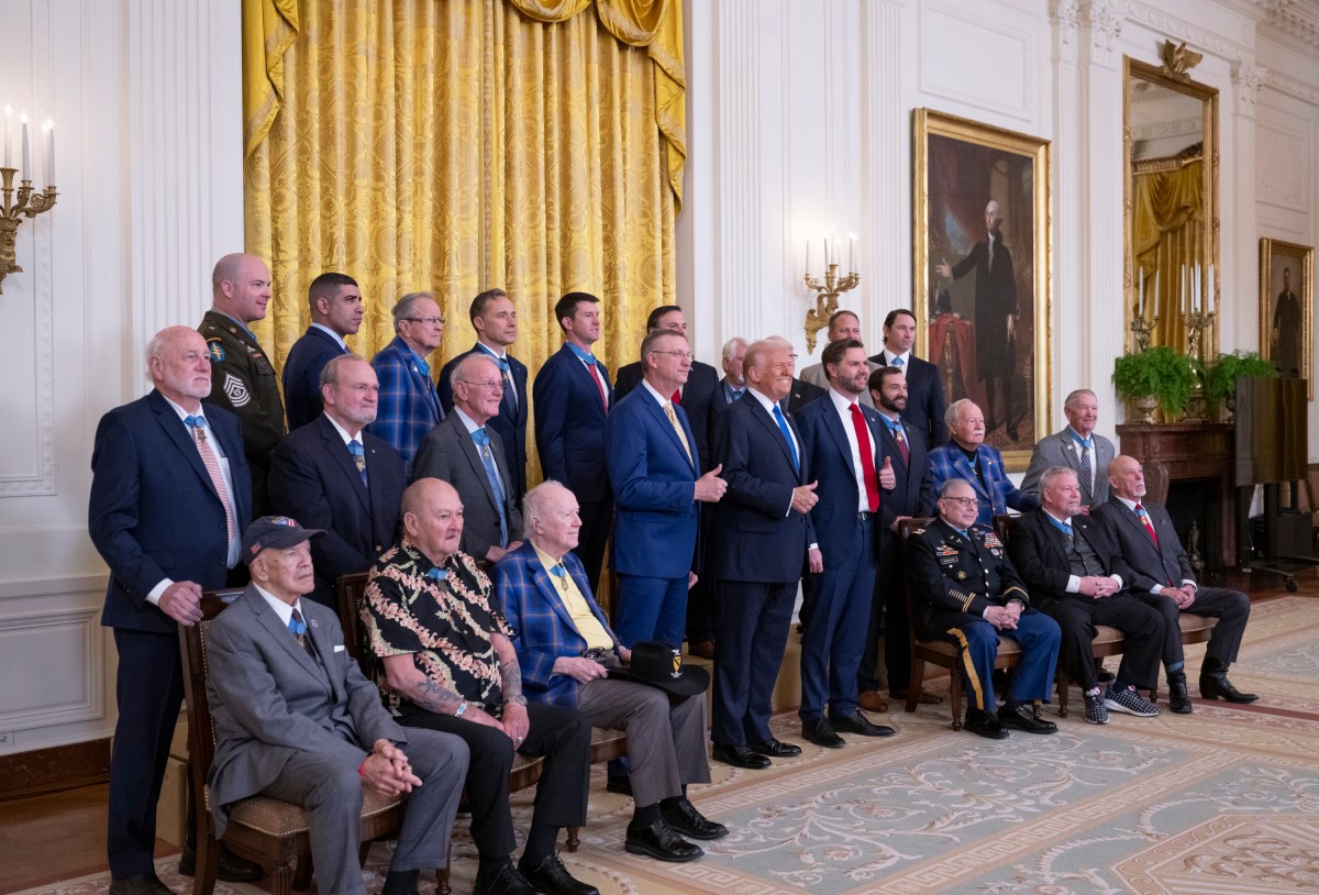 President Donald Trump meets with Medal of Honor recipients for National Medal of Honor Day, Tuesday, March 25, 2025, in the East Room of the White House. (Official White House Photo by Molly Riley)