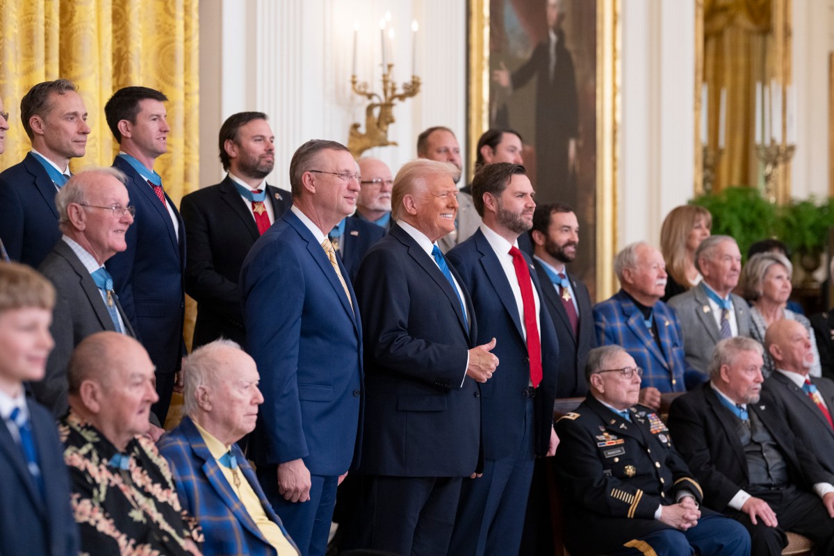 President Donald Trump meets with Medal of Honor recipients for National Medal of Honor Day, Tuesday, March 25, 2025, in the East Room of the White House. (Official White House Photo by Molly Riley)