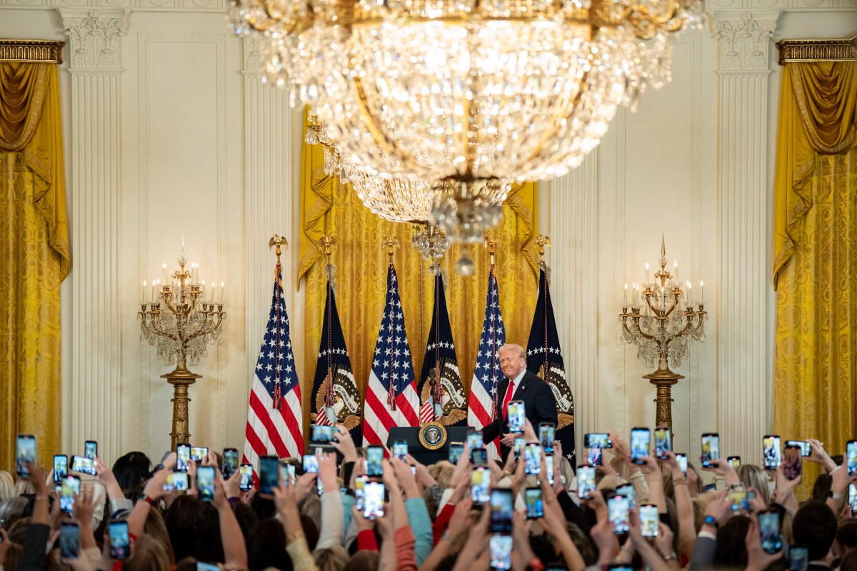 President Donald Trump delivers remarks at an event celebrating Women’s History Month, Wednesday, March 26, 2025, in the East Room of the White House.
