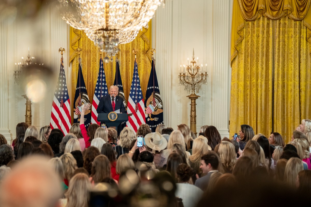 President Donald Trump delivers remarks at an event celebrating Women’s History Month, Wednesday, March 26, 2025, in the East Room of the White House.