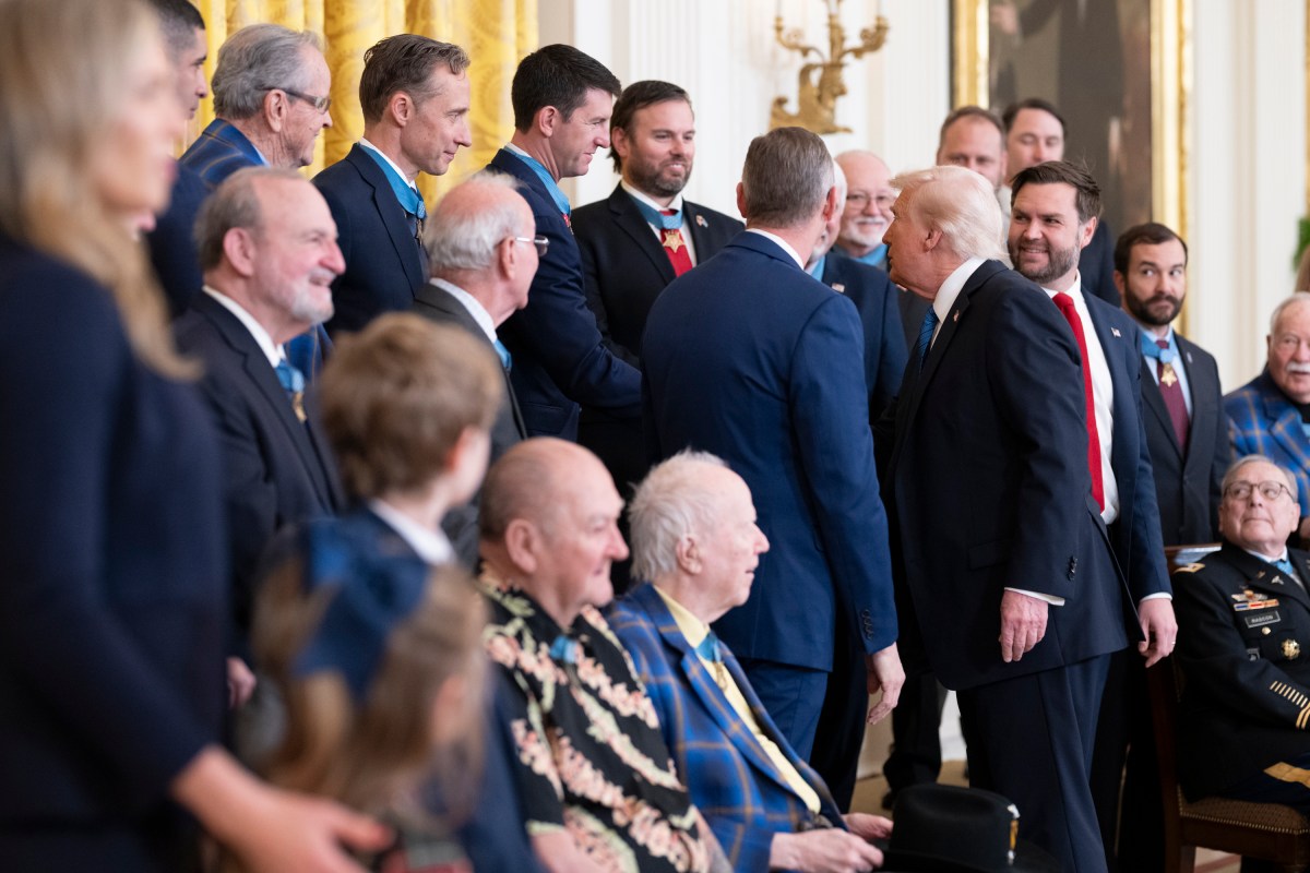 President Donald Trump meets with Medal of Honor recipients for National Medal of Honor Day, Tuesday, March 25, 2025, in the East Room of the White House. (Official White House Photo by Molly Riley)