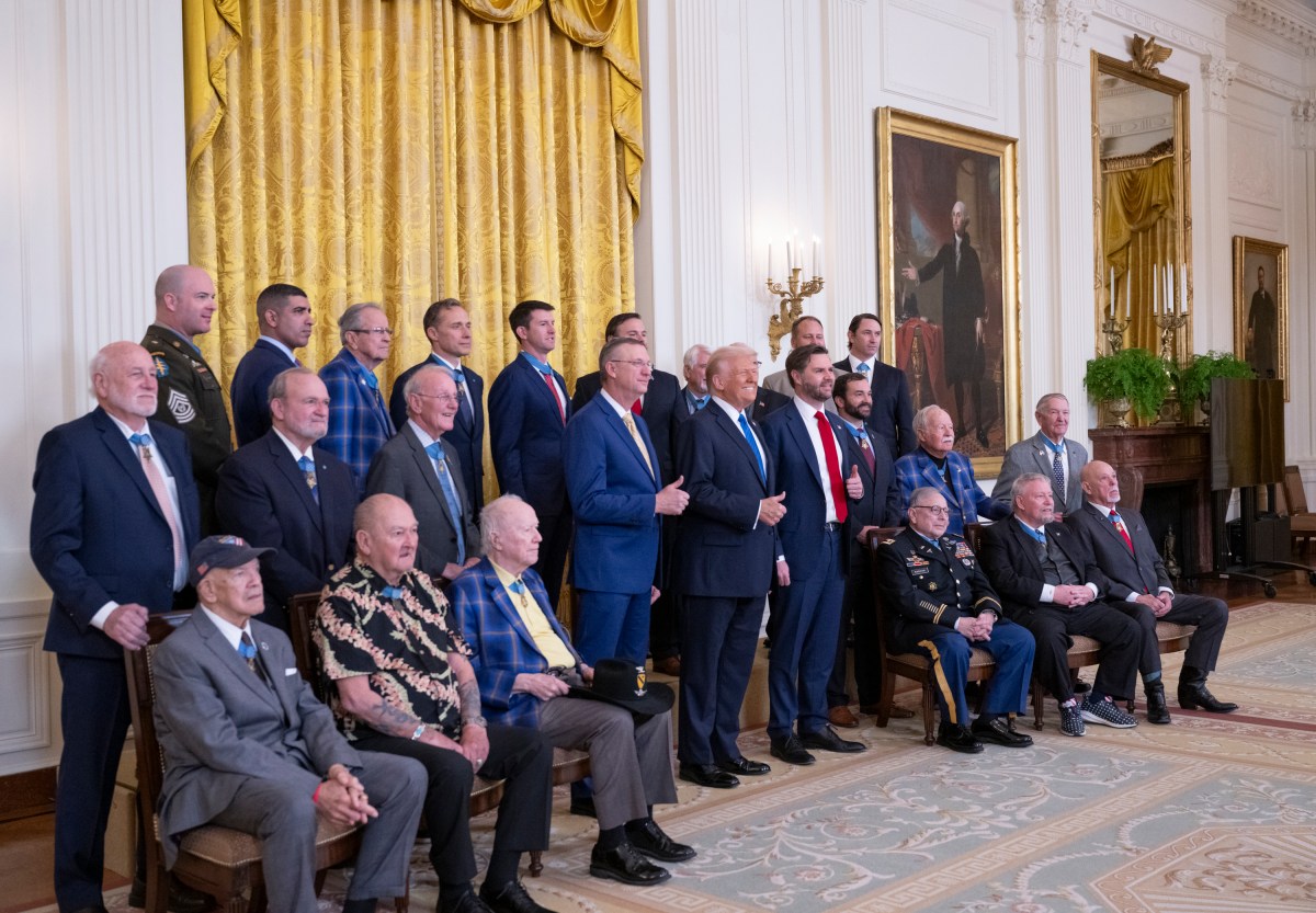 President Donald Trump meets with Medal of Honor recipients for National Medal of Honor Day, Tuesday, March 25, 2025, in the East Room of the White House. (Official White House Photo by Molly Riley)