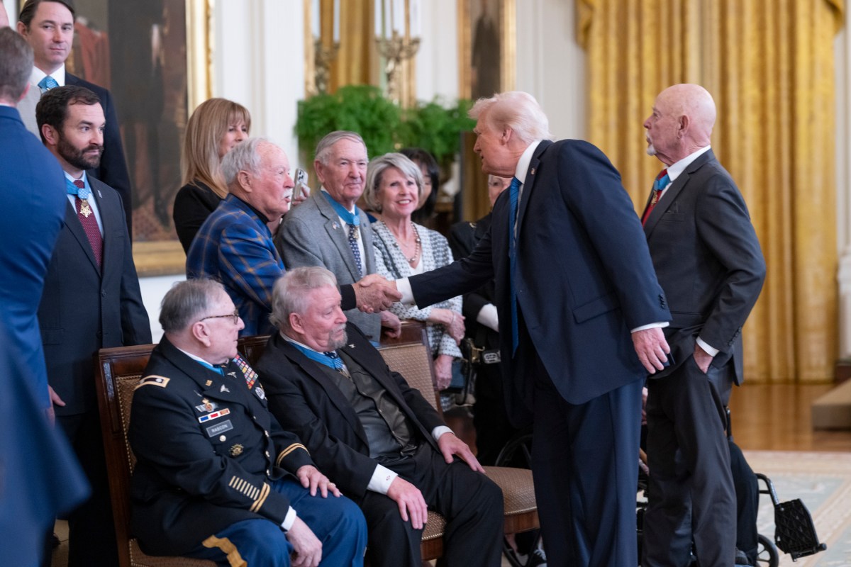 President Donald Trump meets with Medal of Honor recipients for National Medal of Honor Day, Tuesday, March 25, 2025, in the East Room of the White House. (Official White House Photo by Molly Riley)
