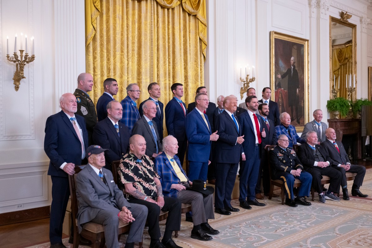 President Donald Trump meets with Medal of Honor recipients for National Medal of Honor Day, Tuesday, March 25, 2025, in the East Room of the White House. (Official White House Photo by Molly Riley)