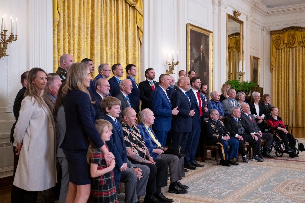 President Donald Trump meets with Medal of Honor recipients for National Medal of Honor Day, Tuesday, March 25, 2025, in the East Room of the White House. (Official White House Photo by Molly Riley)