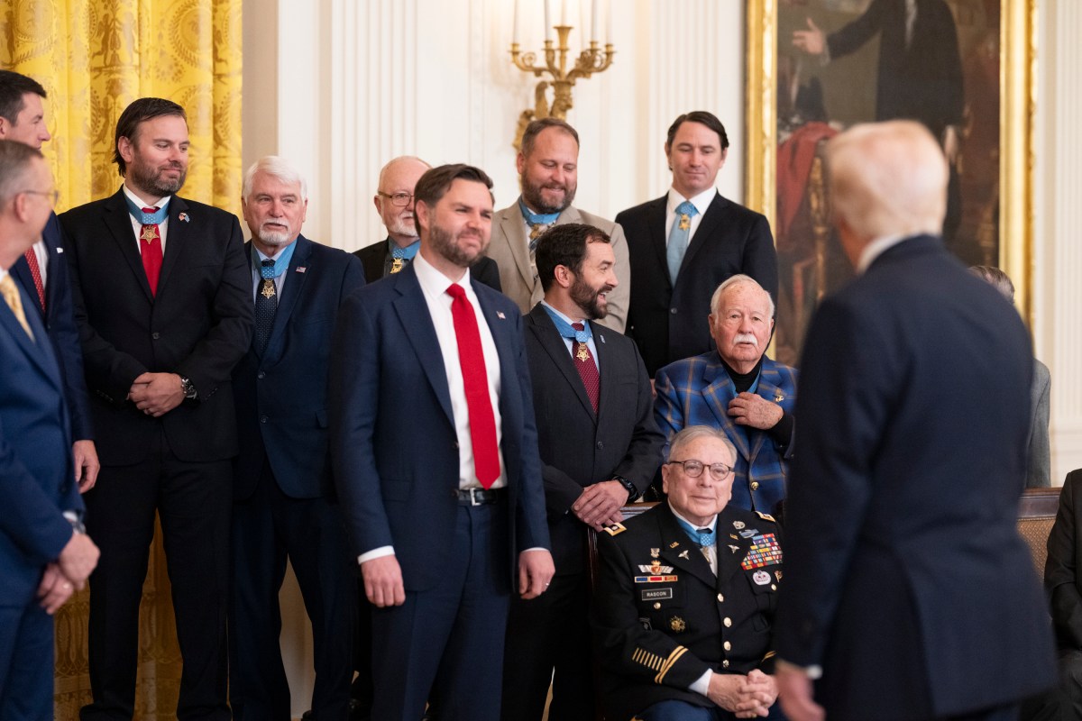 President Donald Trump meets with Medal of Honor recipients for National Medal of Honor Day, Tuesday, March 25, 2025, in the East Room of the White House. (Official White House Photo by Molly Riley)