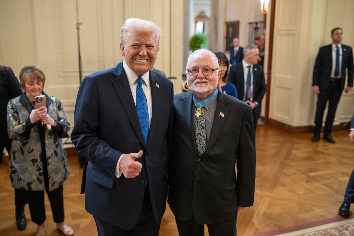 President Donald Trump poses for a group photo with Medal of Honor recipients for National Medal of Honor Day, Tuesday, March 25, 2025, in the East Room of the White House. (Official White House Photo by Daniel Torok)