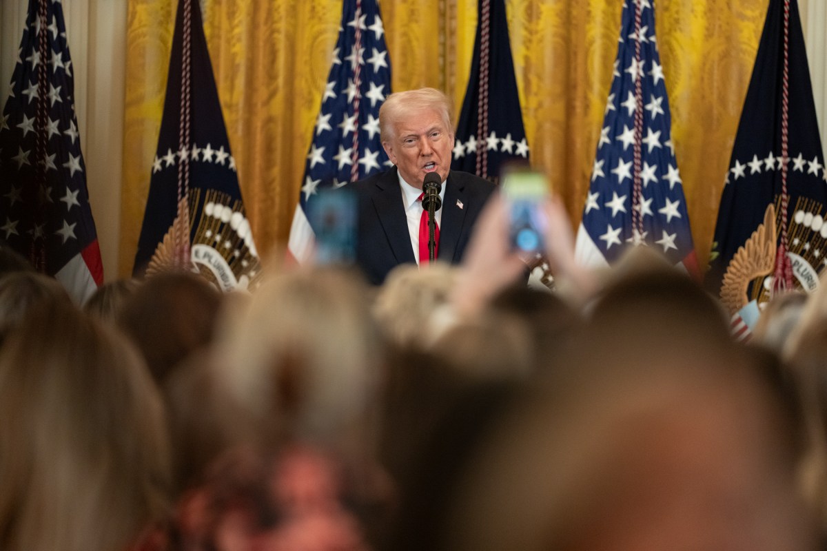 President Donald Trump delivers remarks at an event celebrating Women’s History Month, Wednesday, March 26, 2025, in the East Room of the White House.