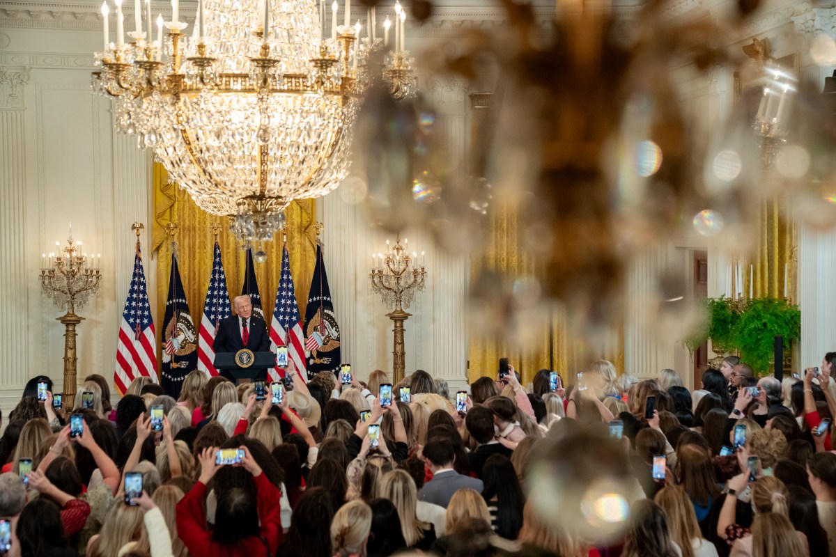 President Donald Trump delivers remarks at an event celebrating Women’s History Month, Wednesday, March 26, 2025, in the East Room of the White House.