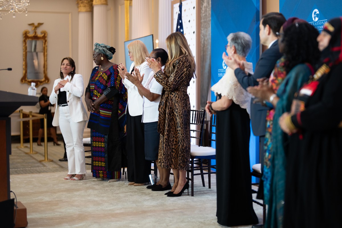 Amit Soussana, attorney and Israeli hostage survivor of the October 7, 2023, attack by Hamas, speaks at the 19th International Women of Courage Awards Ceremony, Tuesday, April 1, 2025, at the U.S. Department of State in Washington, D.C. (Official White House Photo by Andrea Hanks)