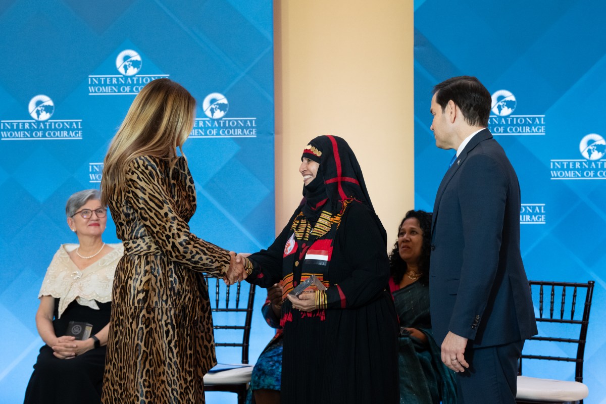 First Lady Melania Trump poses for photos with awardees at the 19th International Women of Courage Awards Ceremony, Tuesday, April 1, 2025, at the U.S. Department of State in Washington, D.C. (Official White House Photo by Andrea Hanks)