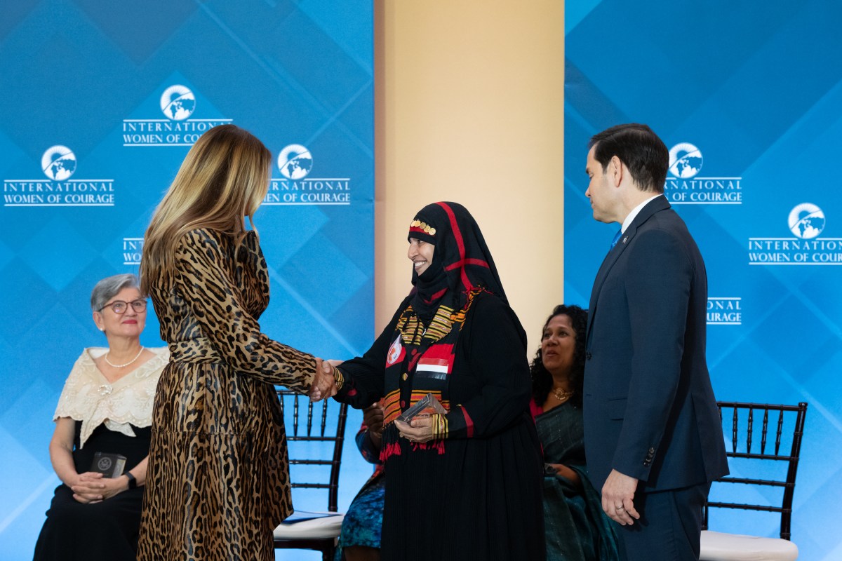 First Lady Melania Trump poses for photos with awardees at the 19th International Women of Courage Awards Ceremony, Tuesday, April 1, 2025, at the U.S. Department of State in Washington, D.C. (Official White House Photo by Andrea Hanks)