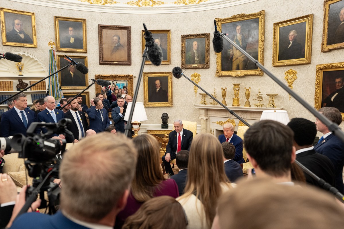 Vice President JD Vance attends a bilateral meeting with President Donald Trump and Israeli Prime Minister Benjamin Netanyahu, Monday, April 7, 2025, in the Oval Office. (Official White House Photo by Emily J. Higgins)