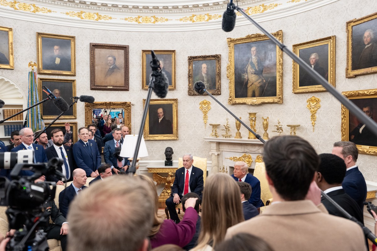 Vice President JD Vance attends a bilateral meeting with President Donald Trump and Israeli Prime Minister Benjamin Netanyahu, Monday, April 7, 2025, in the Oval Office. (Official White House Photo by Emily J. Higgins)