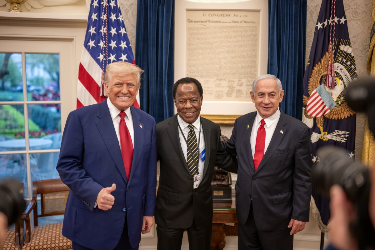 President Donald Trump greets Israeli Prime Minister Benjamin Netanyahu, Monday, April 7, 2025, in the West Wing Lobby of the White House. (Official White House Photo by Daniel Torok)