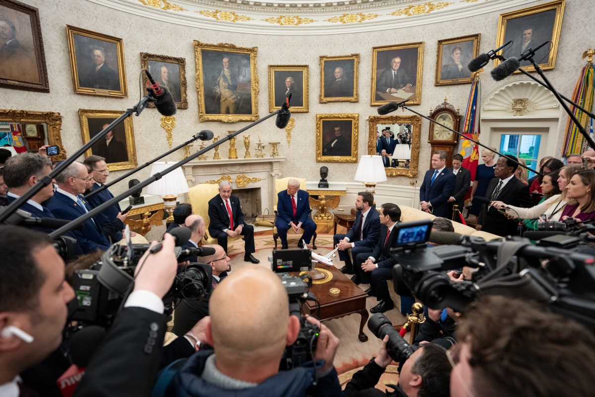 Vice President JD Vance attends a bilateral meeting with President Donald Trump and Israeli Prime Minister Benjamin Netanyahu, Monday, April 7, 2025, in the Oval Office. (Official White House Photo by Emily J. Higgins)