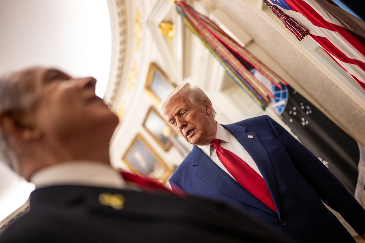 President Donald Trump greets Israeli Prime Minister Benjamin Netanyahu, Monday, April 7, 2025, in the West Wing Lobby of the White House. (Official White House Photo by Daniel Torok)