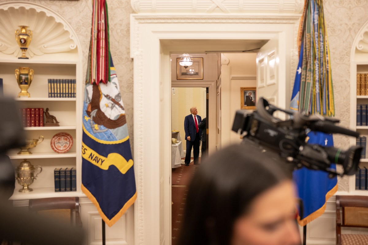 President Donald Trump greets Israeli Prime Minister Benjamin Netanyahu, Monday, April 7, 2025, in the West Wing Lobby of the White House. (Official White House Photo by Daniel Torok)