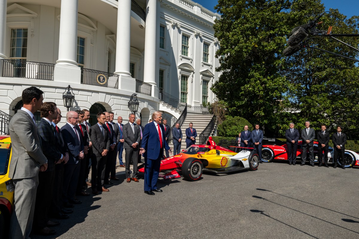 President Donald Trump participates in a photo opportunity with 2024 NASCAR Cup Series Champion Joey Logano and other racing champions, Wednesday, April 9, 2025, at the South Portico of the White House. (Official White House Photo by Joyce N. Boghosian)