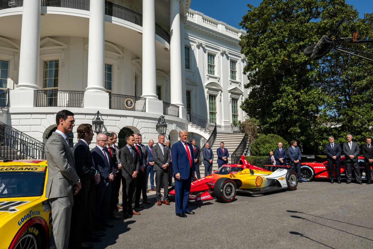 President Donald Trump participates in a photo opportunity with 2024 NASCAR Cup Series Champion Joey Logano and other racing champions, Wednesday, April 9, 2025, at the South Portico of the White House. (Official White House Photo by Joyce N. Boghosian)