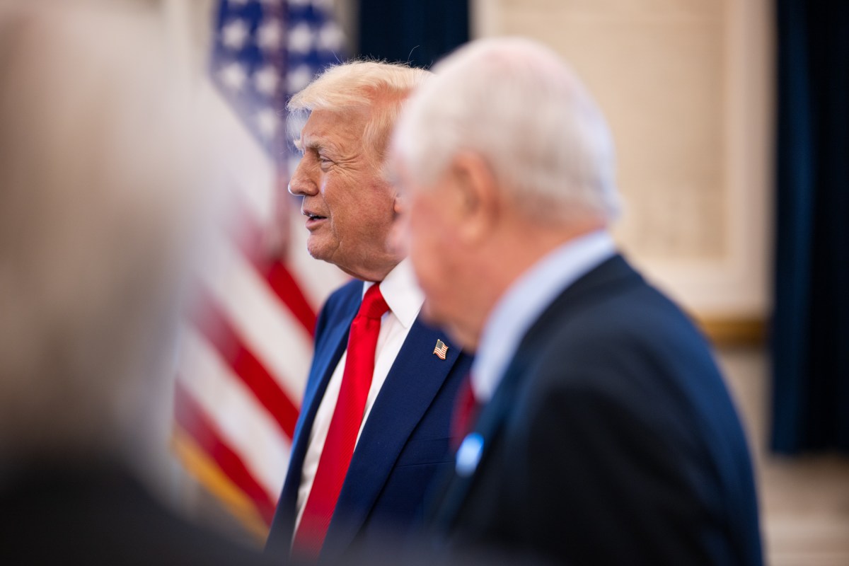 President Donald Trump participates in a photo opportunity with 2024 NASCAR Cup Series Champion Joey Logano and other racing champions, Wednesday, April 9, 2025, at the South Portico of the White House. (Official White House Photo by Daniel Torok)