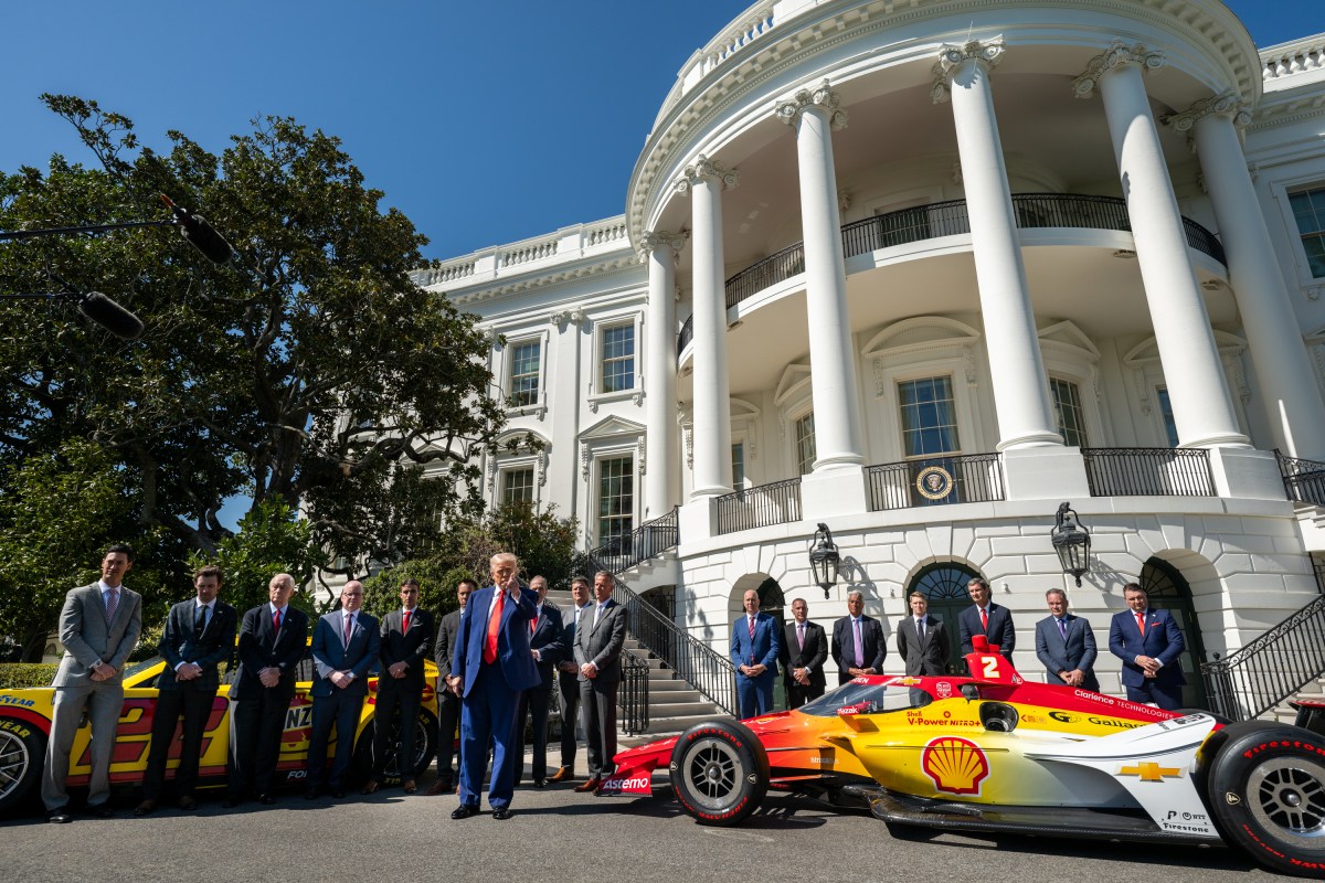 President Donald Trump participates in a photo opportunity with 2024 NASCAR Cup Series Champion Joey Logano and other racing champions, Wednesday, April 9, 2025, at the South Portico of the White House. (Official White House Photo by Joyce N. Boghosian)